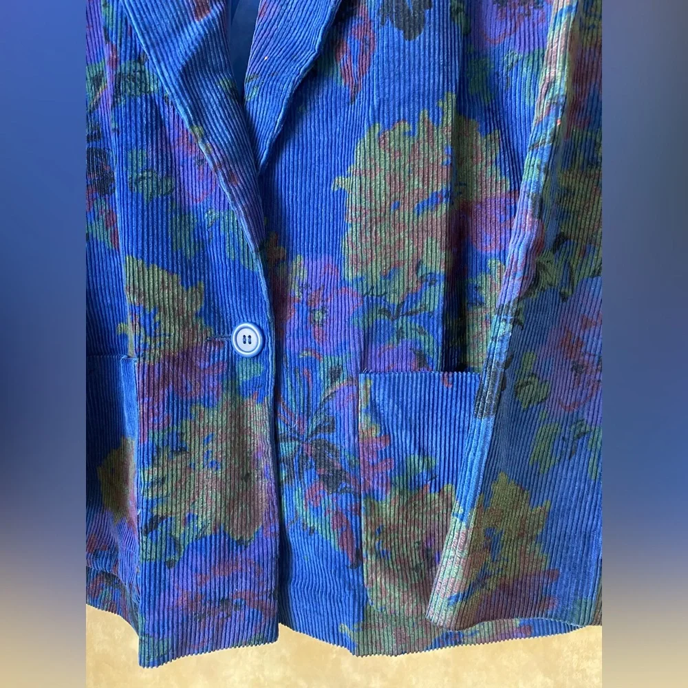 Fox Run Vintage Vibrant Blue Corduroy Floral Sport Coat Blazer 80s Size 15/16 - Picture 3 of 10